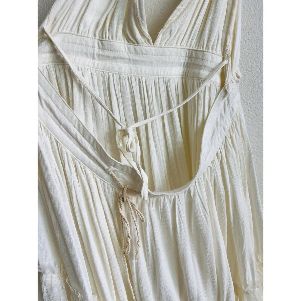 R. Vivimos Dress Womens Small Cream Flowy Boho Sheer Dot Hem - Picture 6 of 9